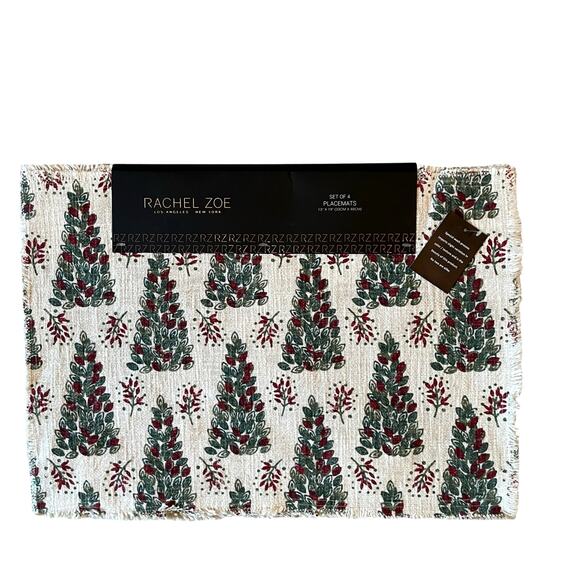 Rachel Zoe Christmas Tree Placemats 13x19 Set of 4 Holiday New - Picture 1 of 10